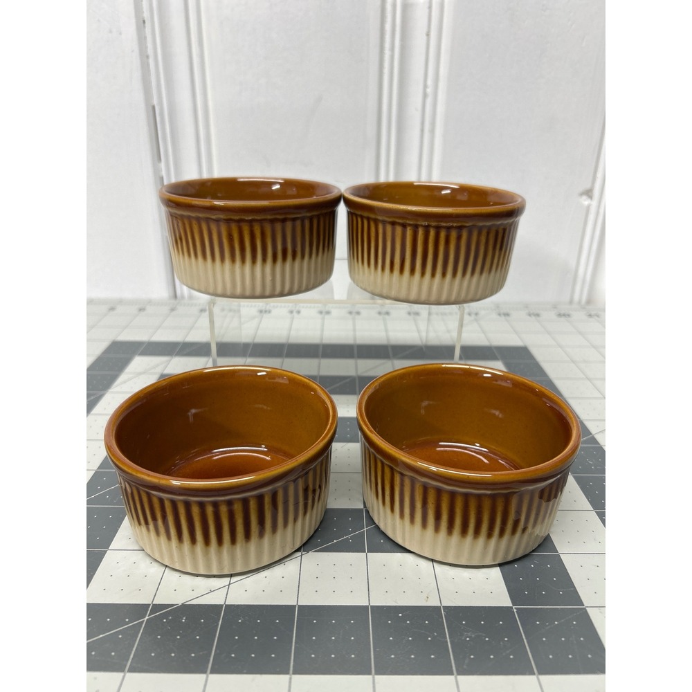 Emile Henry Ramekins Set of 4 Brown Cream 10.08 France Ceramic Souffle Custard